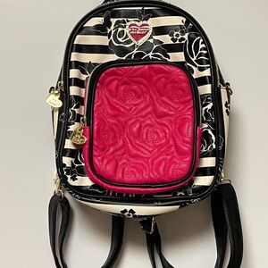 Betsey Johnson Black and Pink Floral Backpack
